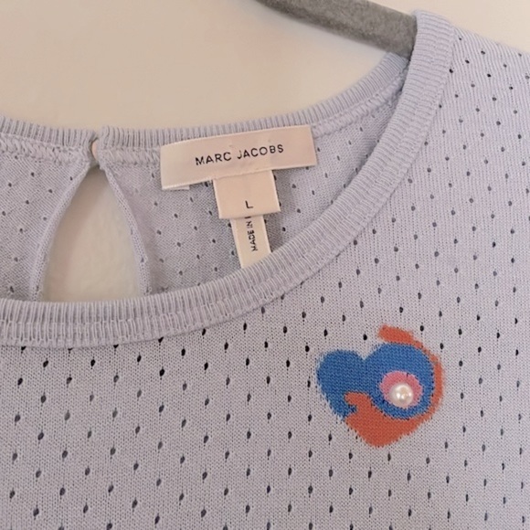 MARC JACOBS Glass Pearl Embellished Long Sleeve Sky Blue Wool Shirt Made Italy - Picture 2 of 12